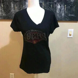 NFL San Francisco 49ers Sparkly Jeweled V-neck T Shirt Form Fitting -XL